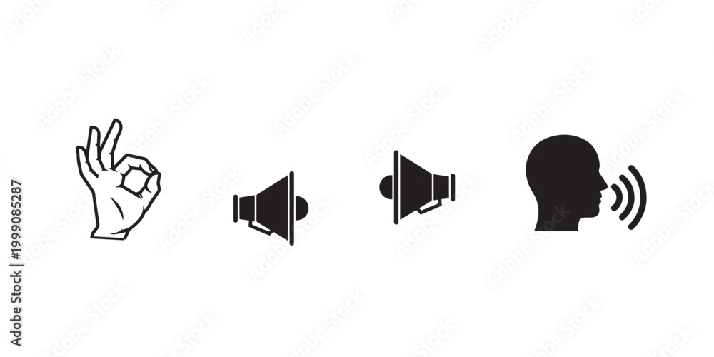Obraz premium Communication and approval icons hand speaker and listening symbols