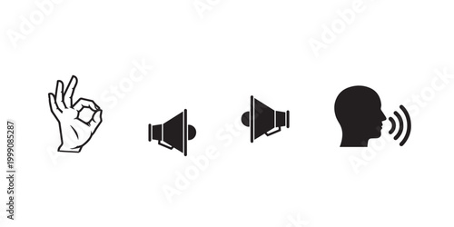 Communication and approval icons hand speaker and listening symbols