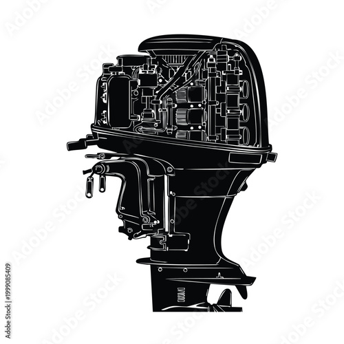 Silhouette boat motor outboard engine design set bundle industrial vector.
