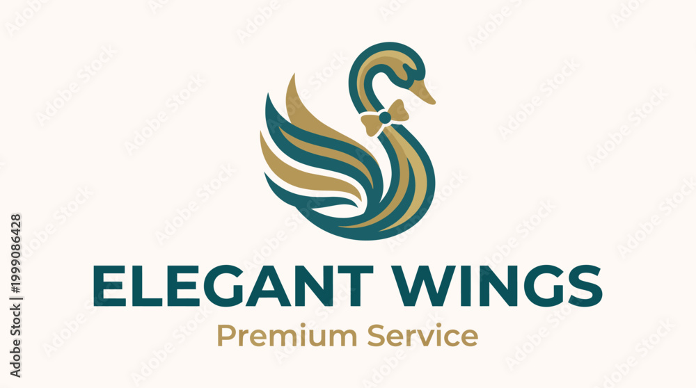 Obraz premium This sophisticated logo showcases an elegant swan symbol with wings and a bowtie, conveying luxury and premium service brand identity for high-end businesses.