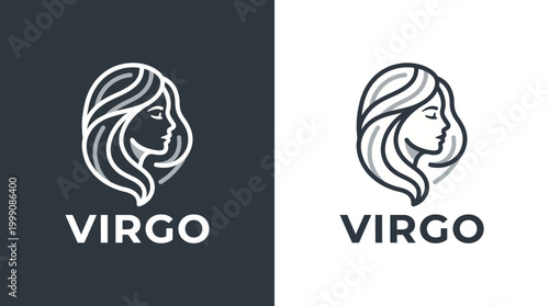 This logo design represents Virgo with a beautifully stylized profile, capturing femininity and elegance, perfect for beauty, astrology, or wellness-related businesses.