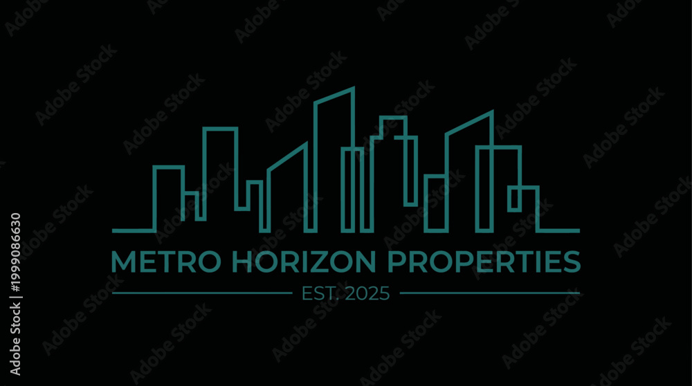Fototapeta premium A modern logo for Metro Horizon Properties showcasing an abstract skyline representation, reflecting urban real estate development and contemporary design aesthetics.