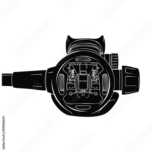 Silhouette scuba diving regulator valve design set bundle industrial icon.