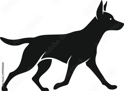 Black silhouette of a dog running