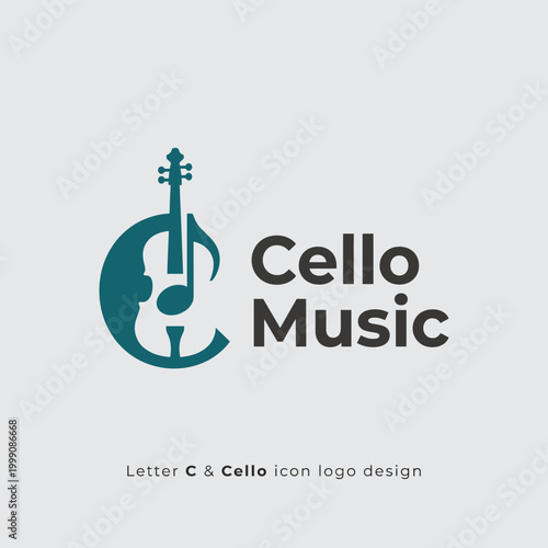 This image features a sophisticated logo design that creatively combines the letter C with a cello illustration, perfect for a music-related brand or business.