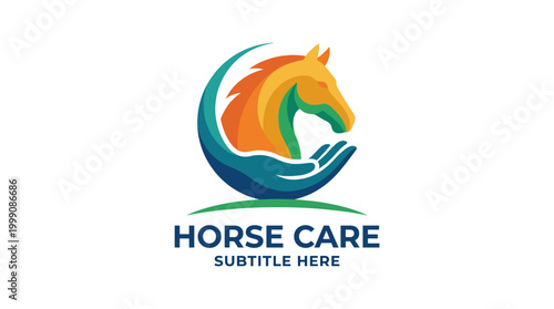 An illustrative logo features a horse and a caring hand, symbolizing compassion and connection between humans and horses in the equine care industry.