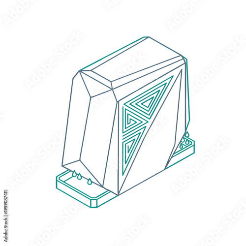Isometric Water Filter and Ventilation Unit Line Art - Air Conditioner Condensation System Vector Ic