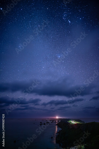 Milky Way over Higashi Hennazaki Lighthouse and Miyako Island Coastline in Okinawa, Japan