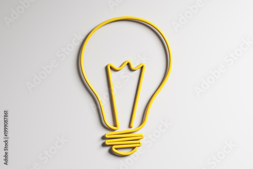 Photography Minimalistic yellow lightbulb outline formed from a single curved line on a clean light background, symbolizing creativity, invention, and bright ideas