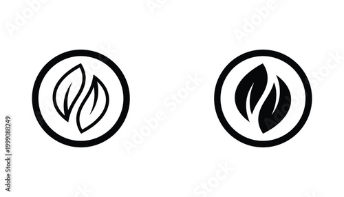 Organic and eco friendly leaves inside a circle icon for environmental sustainability and nature conservation concept in minimalist black and white vector graphic style
