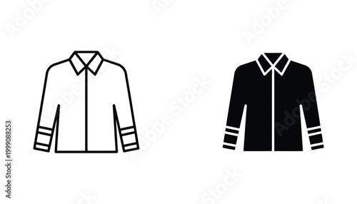Formal dress shirt icon set for men in line art and solid black silhouette styles for apparel and retail fashion branding