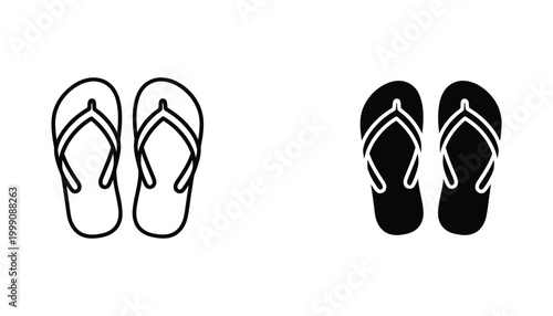 Summer footwear flip flops icon for travel and beach vacation concept in clean black and white vector graphic style for summer retail and holiday marketing