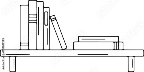 Bookshelf with stack of books, reading material for education and knowledge.