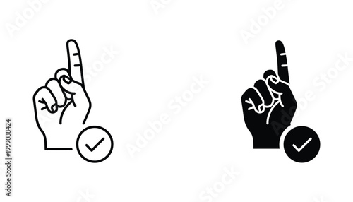 Finger pointing up with check mark icon in linear and solid style for verification and confirmation tasks