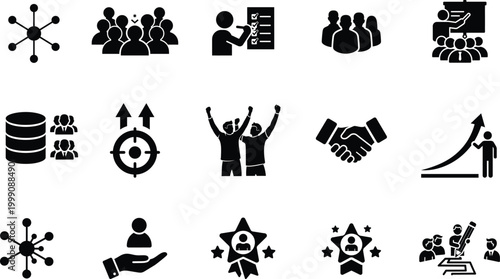 Black business and teamwork icons set.