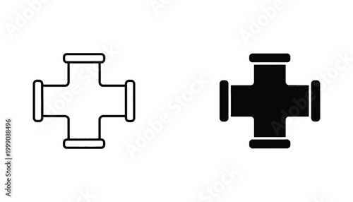 Plumbing pipe cross connector icon representing infrastructure and pipe fitting as a professional vector graphic set for utility and engineering services