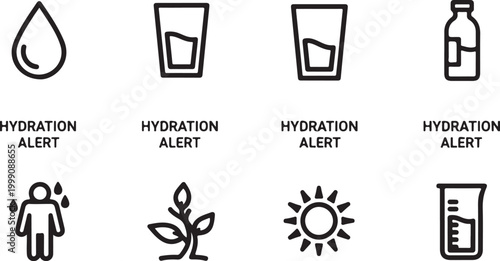 Foto Hydration alert symbols drink water reminders icons set Vector