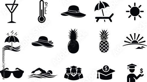 Summer vacation icons and symbols.