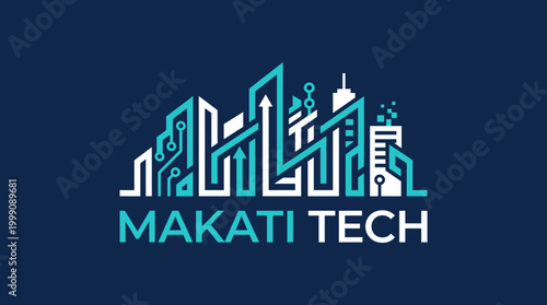 This logo features a modern city skyline with tech elements, perfect for a technology brand, reflecting innovation, urban development, and futuristic designs.
