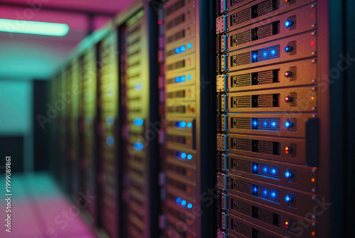 Row of servers in a data center