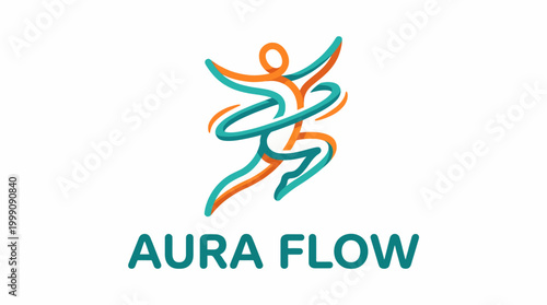This logo represents energetic movement and flow, capturing human essence with vibrant colors and a lively figure, perfect for wellness or fitness brands seeking a vibrant identity.