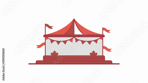 Red circus tent with banners and flags for event and festival theme