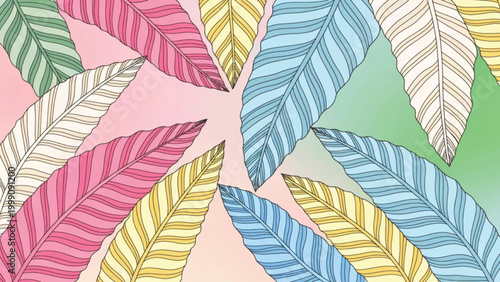 Pastel tropical palm trees pattern overlapping palm silhouettes background
