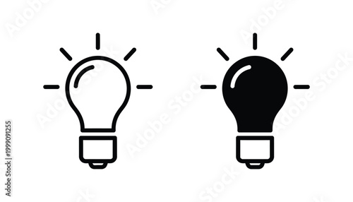 Light bulb icon set featuring outline and silhouette versions for ideas and innovation concepts