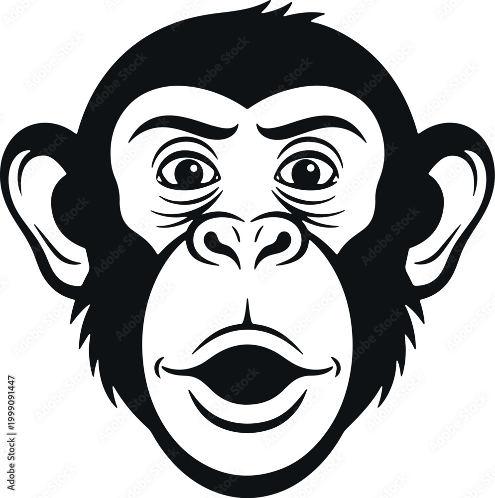 Obraz premium Chimpanzee face silhouette with wide eyes and open mouth on transparent background.