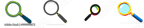 A stylized magnifying glass icon in vibrant colors with clean edges is isolated on a white background, ideal for game assets requiring easy tracing