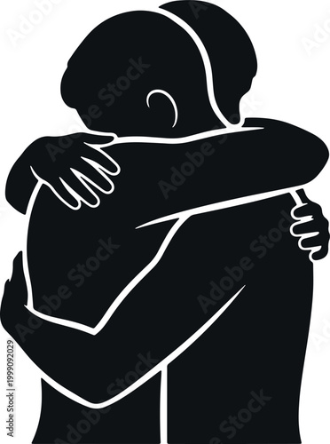 Φωτογραφία Two people hugging close together in silhouette, showing love and support