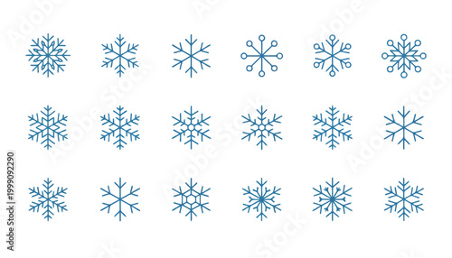 Collection of various blue snowflakes on a for winter designs