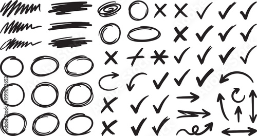 Hand Drawn Doodle Icons in Black and White with Copy Space for Text