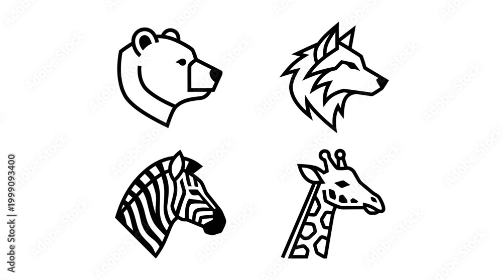 Fototapeta premium Animal heads line art set