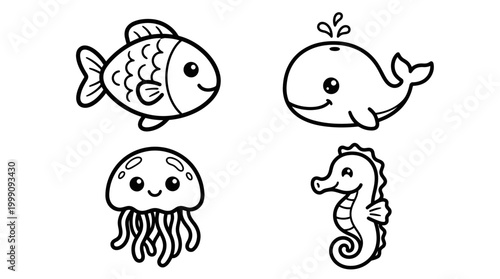 Cartoon aquatic creatures illustrations