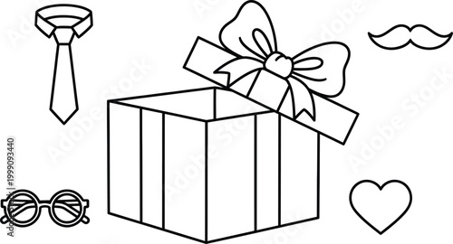 Fathers day gifts tie present and accessories black and white illustration