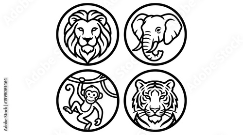 Animal portraits collection vector illustrations