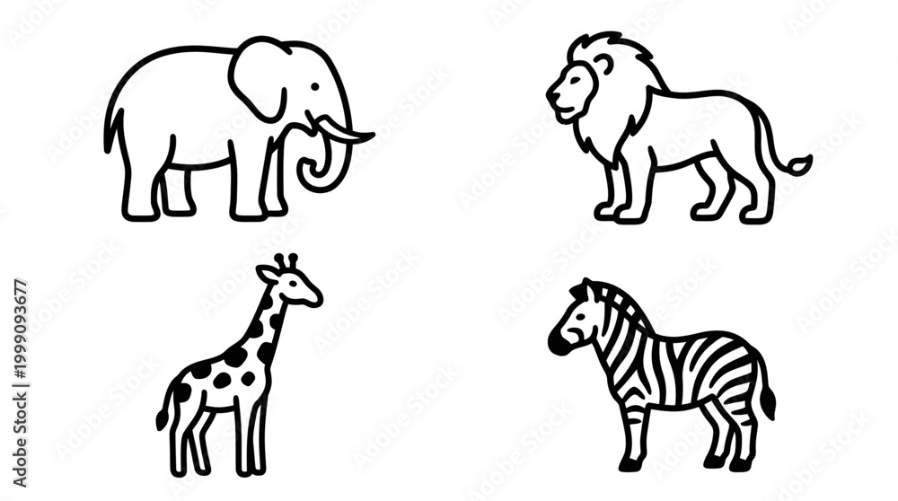 Fototapeta premium Safari animals vector outlines illustration
