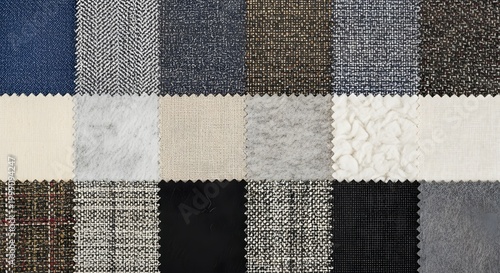 Fabric swatches collection diverse textures and colors for design projects