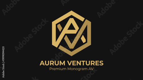 This premium monogram logo features intricate geometric designs in gold, symbolizing luxury, sophistication, and success for business ventures and investment firms.