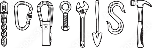 Schilderij op canvas Hand tools set vector illustration black and white Vector
