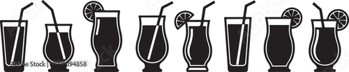 Photos Set of black and white wine glasses icons vector isolated Vector