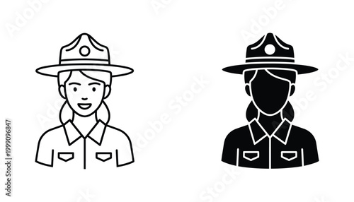 Friendly female park ranger vector icon representing nature conservation outdoor recreation and national park service personnel