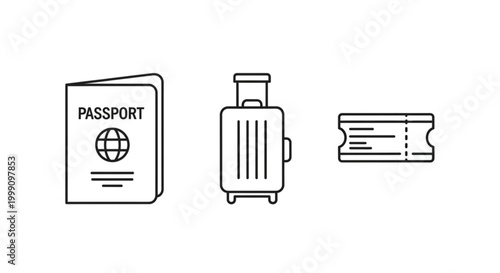 Bild auf Leinwand Travel icons including passport suitcase and ticket simple outline vector illust