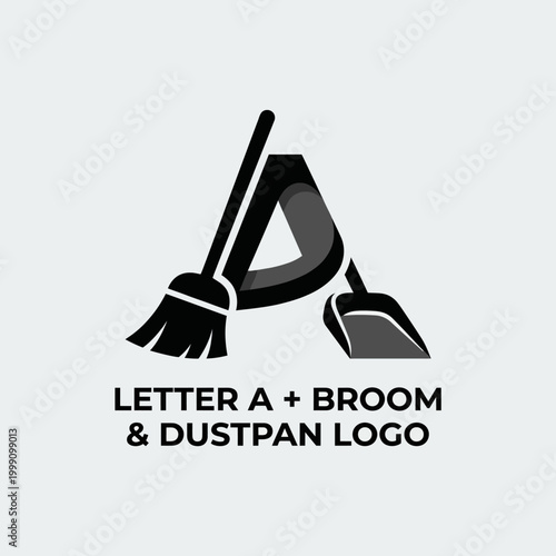 This logo creatively combines a broom and dustpan to shape the letter 'A', representing cleanliness and responsibility in a visually appealing way for a cleaning service.