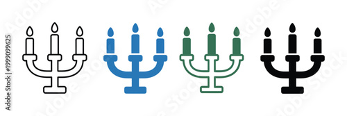 Candelabra icon set featuring colorful candle holders, decorative lighting symbols, classic and elegant vector design