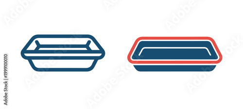Flat rectangular baking pan or oven tray outline and solid color icons for cooking