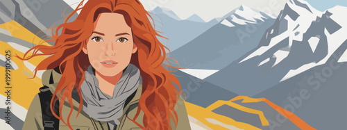 Young Female Hiker Enjoying Mountain Outdoor Adventure