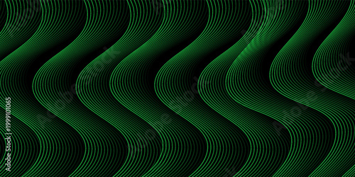 Abstract background with waves for banner. Standart poster size. Vector geometric background with lines. Element for design isolated on black. Black and green gradient. Brochure, booklet