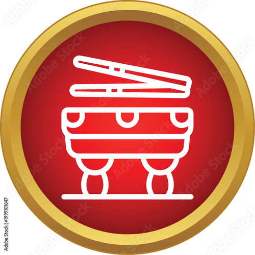 White outline a billiard pool table with cue stick on a red button